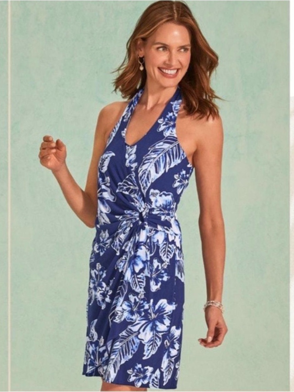 Tommy Bahama DRESS HALTER m Clara Legendary Blue Wrap-look TROPICAL FLORAL